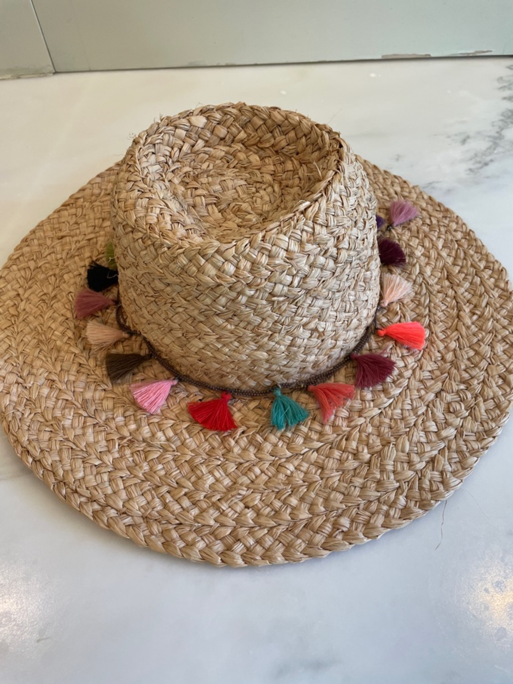 Pool to Pary by Subtle Luxury Tasseled Raffia Sun Hat - Wide Brim, One Size